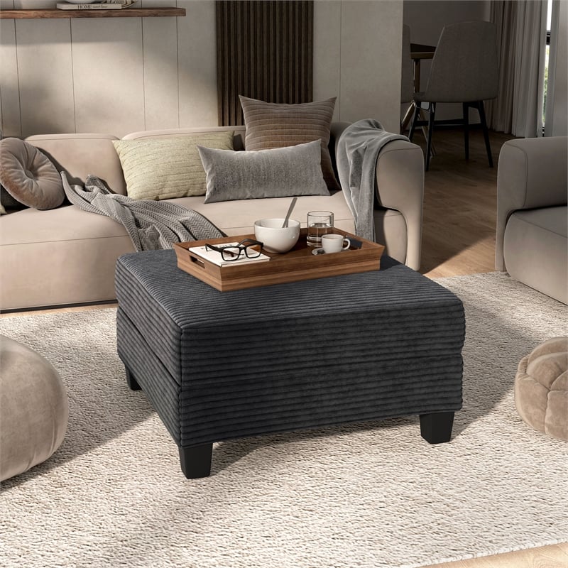 Furniture of America Reese Chenille and Wood Storage Ottoman in Dark Gray