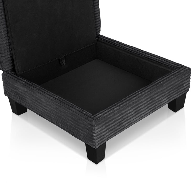 Furniture of America Reese Chenille and Wood Storage Ottoman in Dark Gray