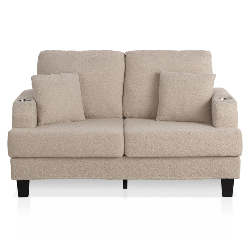 Furniture of America Reese Fabric and Wood Beige Loveseat with Cup Holders