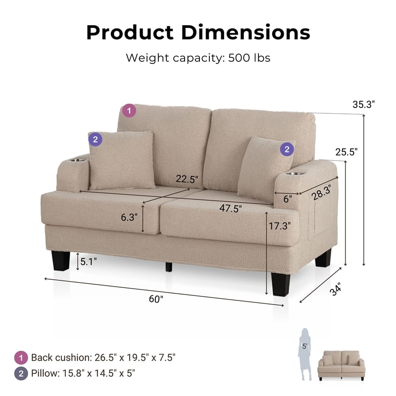 Furniture of America Reese Fabric and Wood Beige Loveseat with Cup Holders