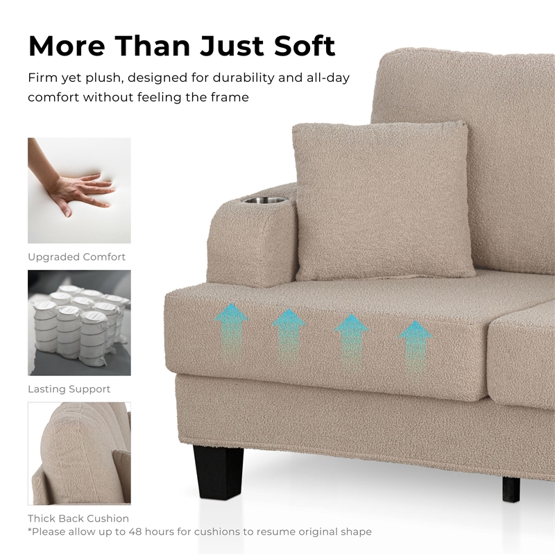 Furniture of America Reese Fabric and Wood Beige Loveseat with Cup Holders