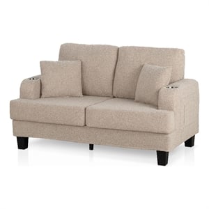 Furniture of America Reese Fabric and Wood Beige Loveseat with Cup Holders