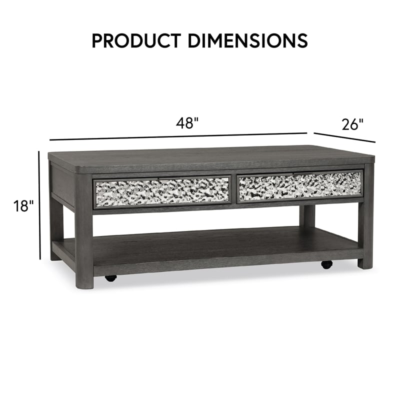 Furniture of America Selyra Wood Open Shelf Gray Coffee Table with Casters