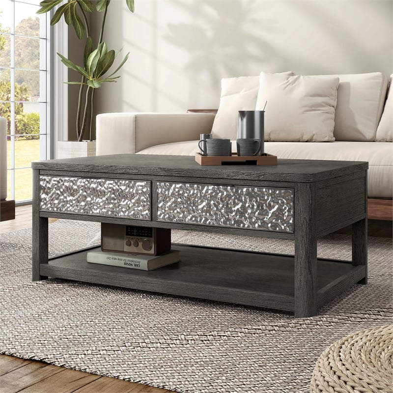 Furniture of America Selyra Wood Open Shelf Gray Coffee Table with Casters
