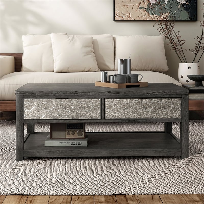Furniture of America Selyra Wood Open Shelf Gray Coffee Table with Casters