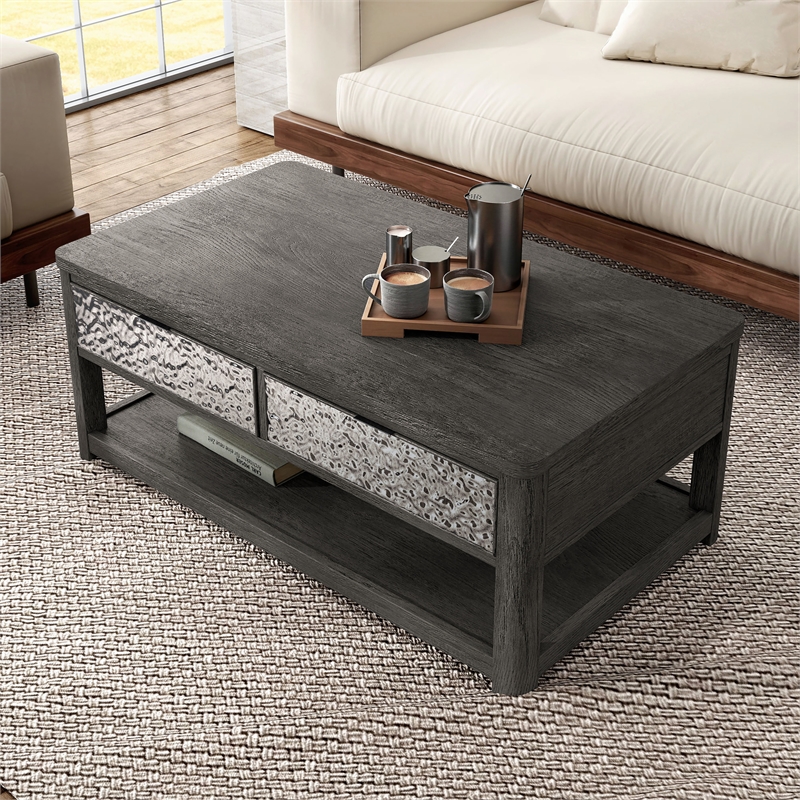 Furniture of America Selyra Wood Open Shelf Gray Coffee Table with Casters