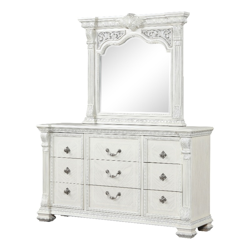 Furniture of America Byrne Wood Dovetail White 9-Drawer Dresser with Mirror