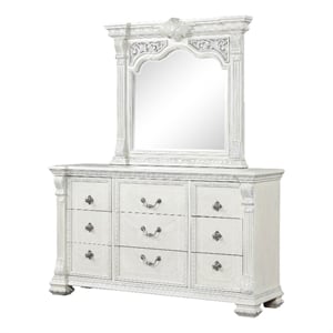 Furniture of America Byrne Wood Dovetail White 9-Drawer Dresser with Mirror