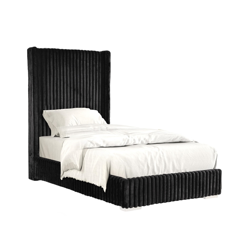 Furniture of America Plutforn Chenille Mattress Ready Twin Bed in Black