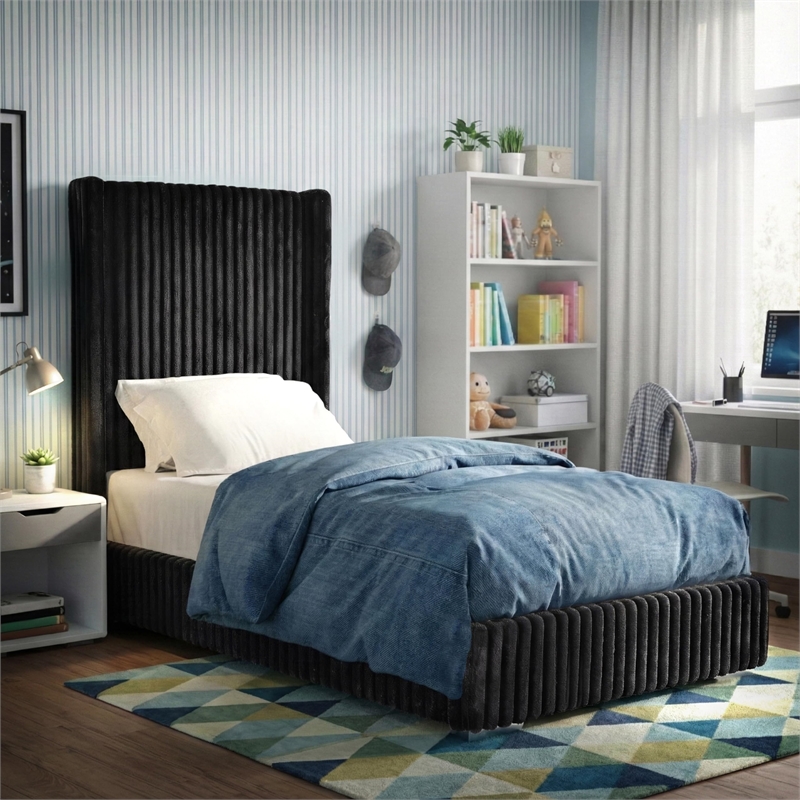 Furniture of America Plutforn Chenille Mattress Ready Twin Bed in Black