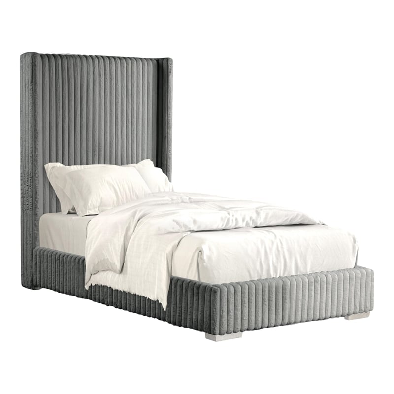 Furniture of America Plutforn Chenille Mattress Ready Twin Bed in Gray