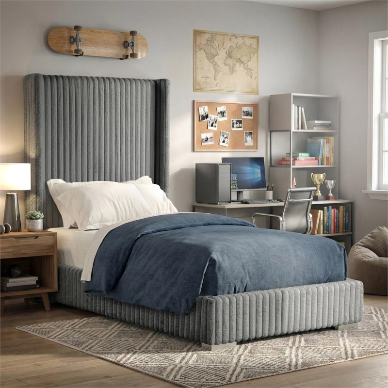 Furniture of America Plutforn Chenille Mattress Ready Twin Bed in Gray