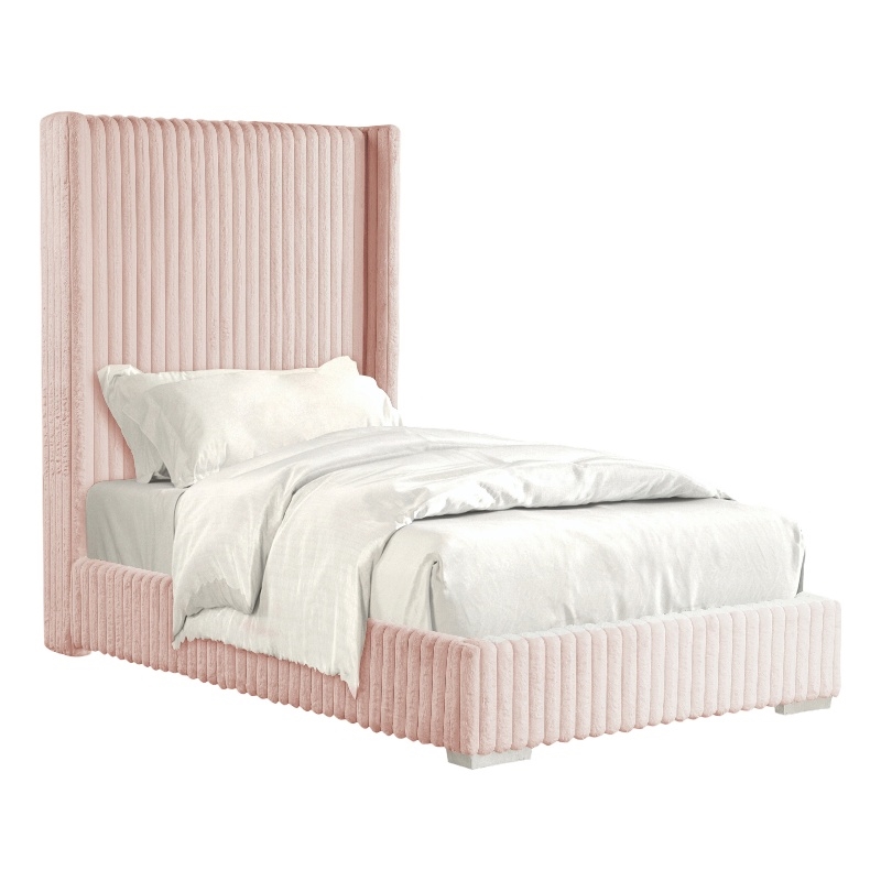 Furniture of America Plutforn Chenille Mattress Ready Twin Bed in Pink