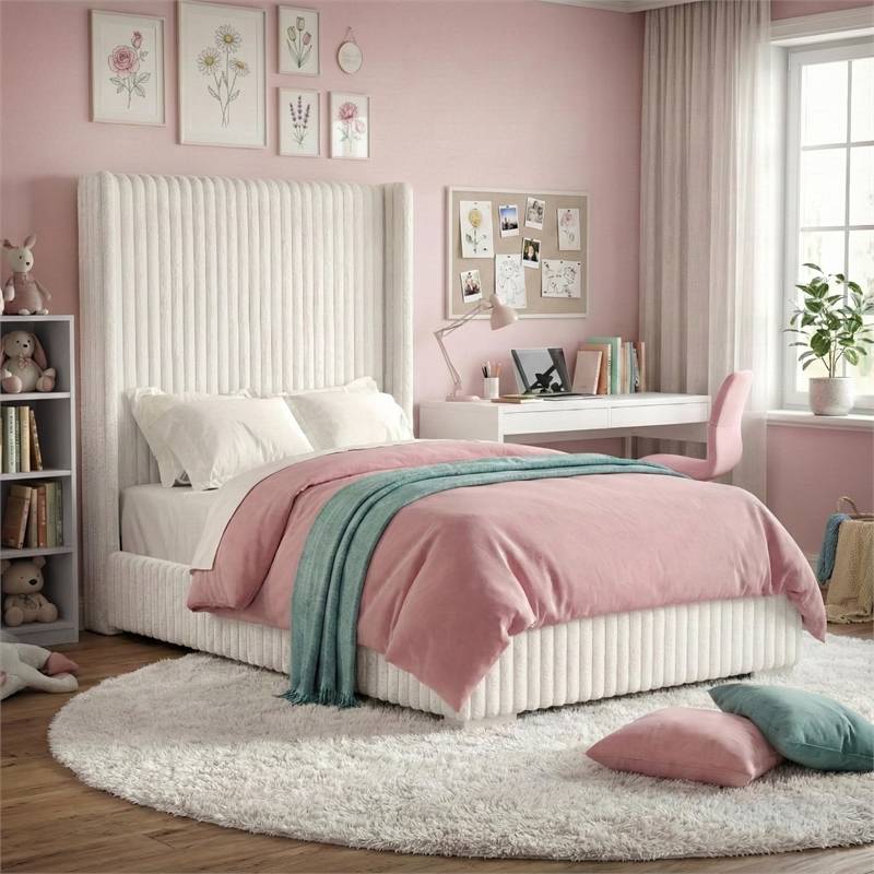 Furniture of America Plutforn Chenille Mattress Ready Twin Bed in White