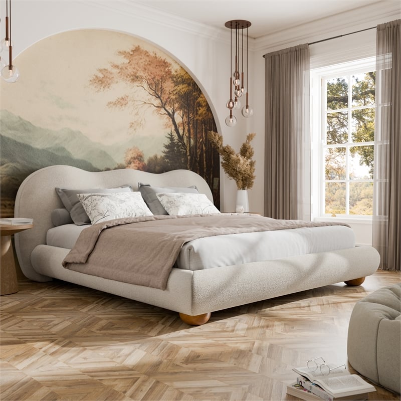 Furniture of America Lunaria Fabric and Wood Mattress Ready Queen Bed in White