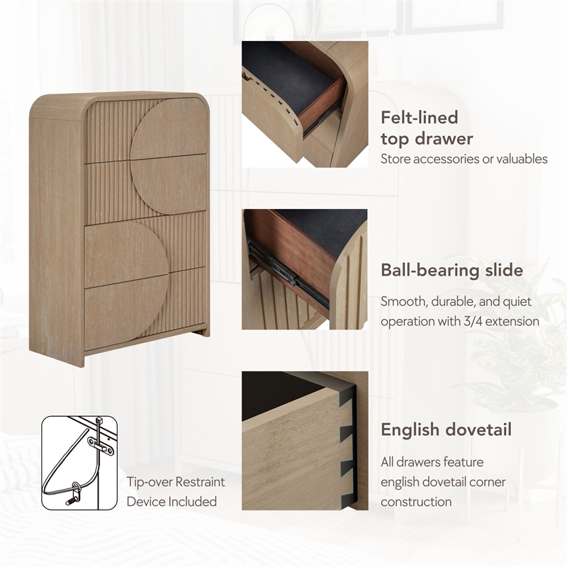 Furniture of America Tissen Wood Dovetail 4-Drawer Chest in Natural