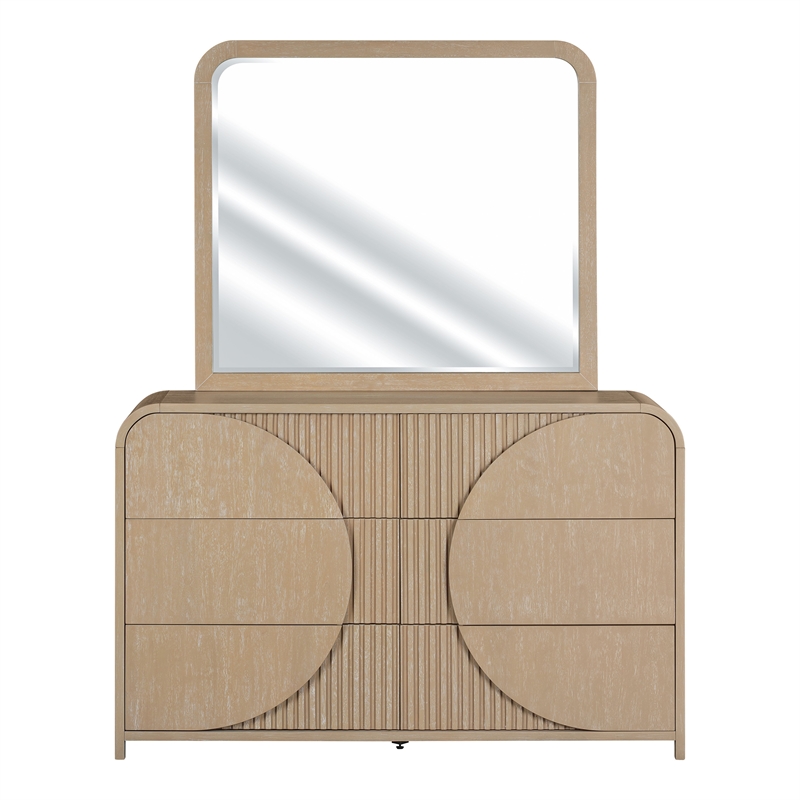 Furniture of America Tissen Wood Natural Dovetail 6-Drawer Dresser with Mirror