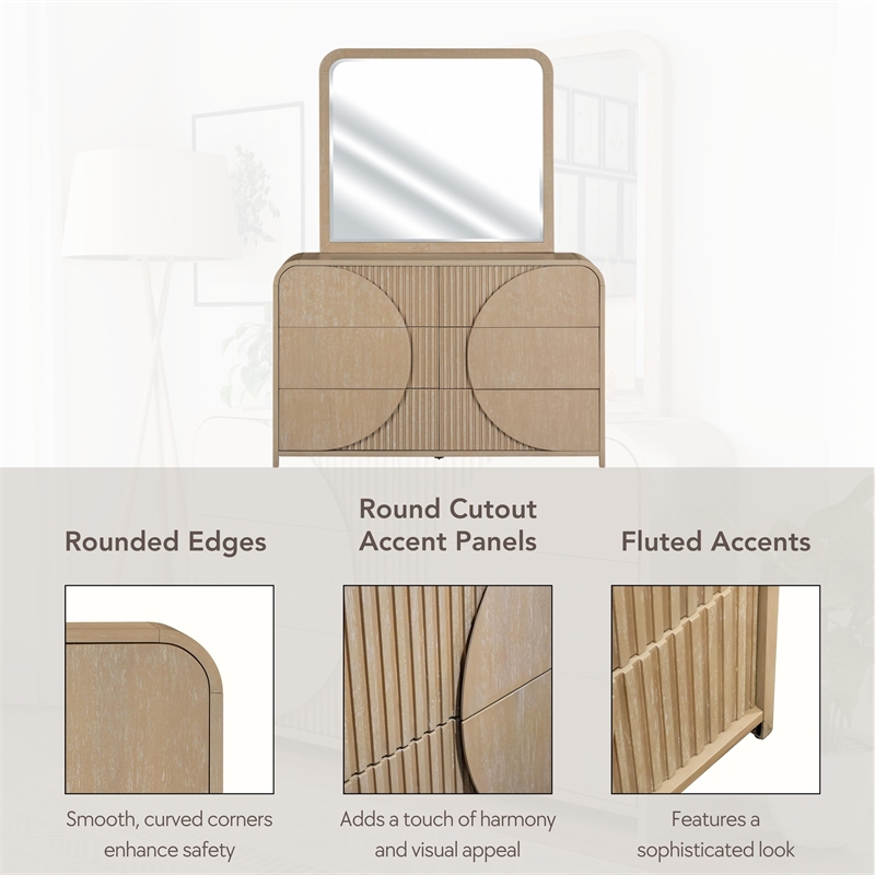 Furniture of America Tissen Wood Natural Dovetail 6-Drawer Dresser with Mirror