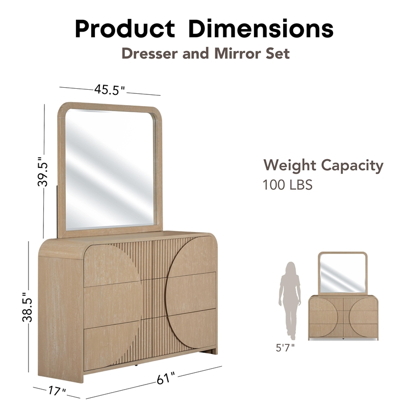 Furniture of America Tissen Wood Natural Dovetail 6-Drawer Dresser with Mirror