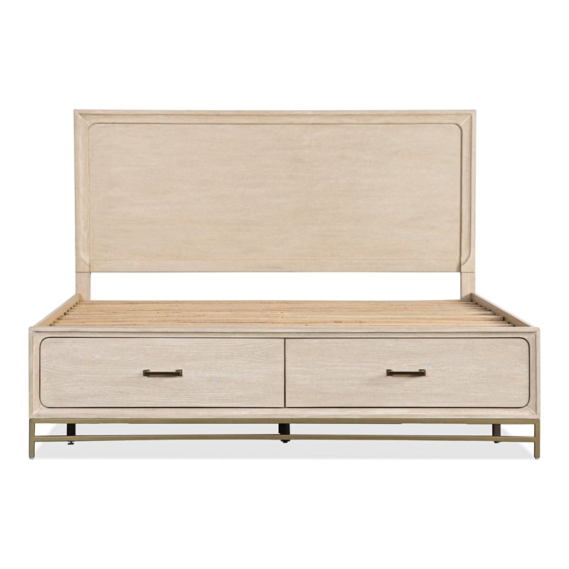 Furniture of America Don Wood and Metal Panel Queen Bed in Light Oak