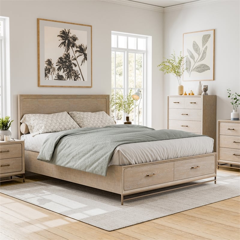 Furniture of America Don Wood and Metal Panel Queen Bed in Light Oak