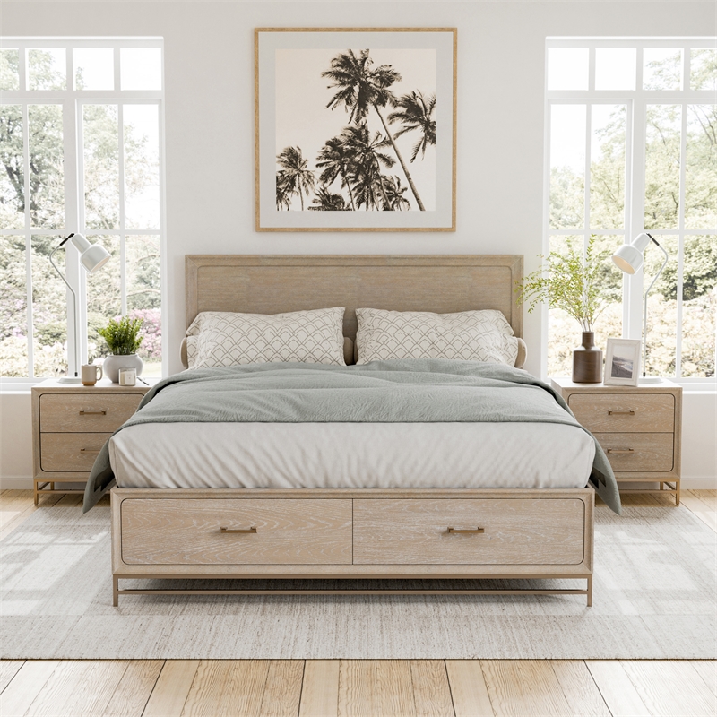 Furniture of America Don Wood King 3-Piece Bedroom Set in Light Oak