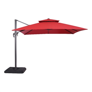 Furniture of America Harrell Polyester 10' Double Top Square Umbrella in Red