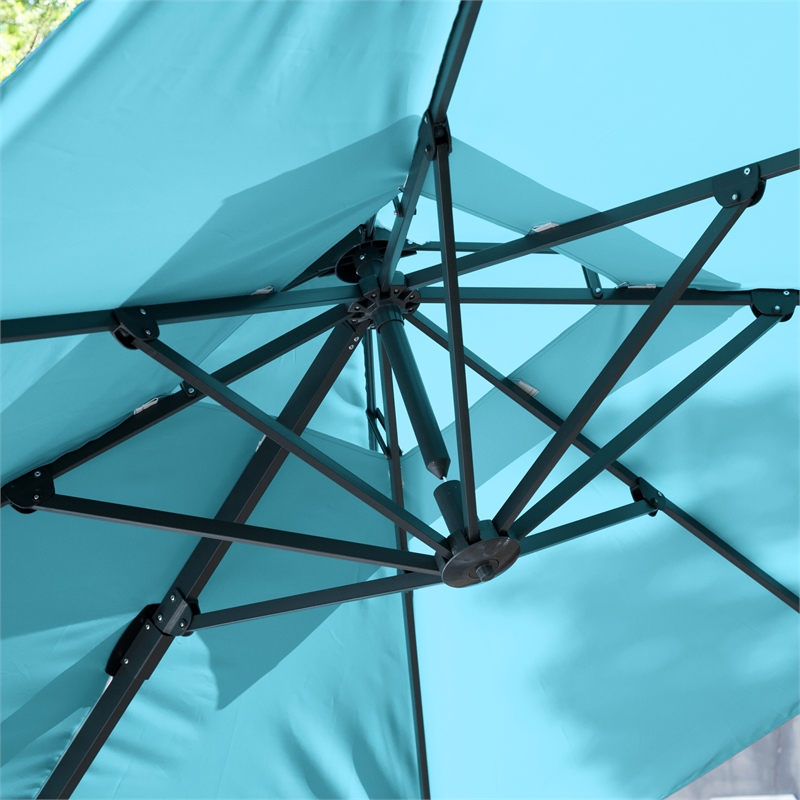 Furniture of America Harrell Polyester 10' Double Top Square Umbrella in Teal