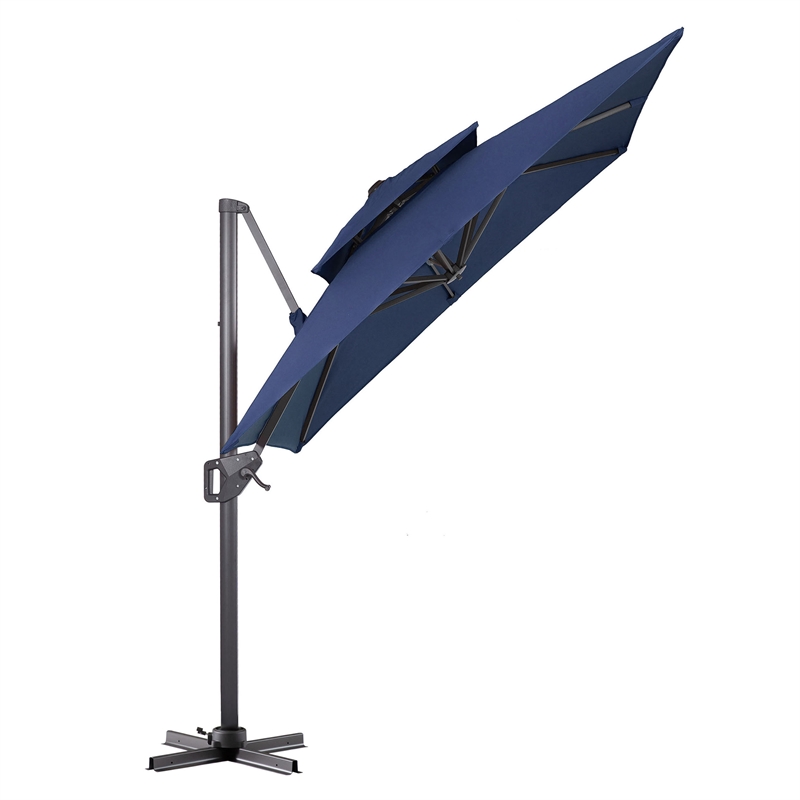 Furniture of America Maynard Polyester 8' Double Top Square Umbrella in Blue