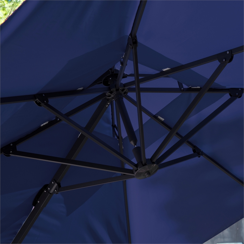 Furniture of America Maynard Polyester 8' Double Top Square Umbrella in Blue