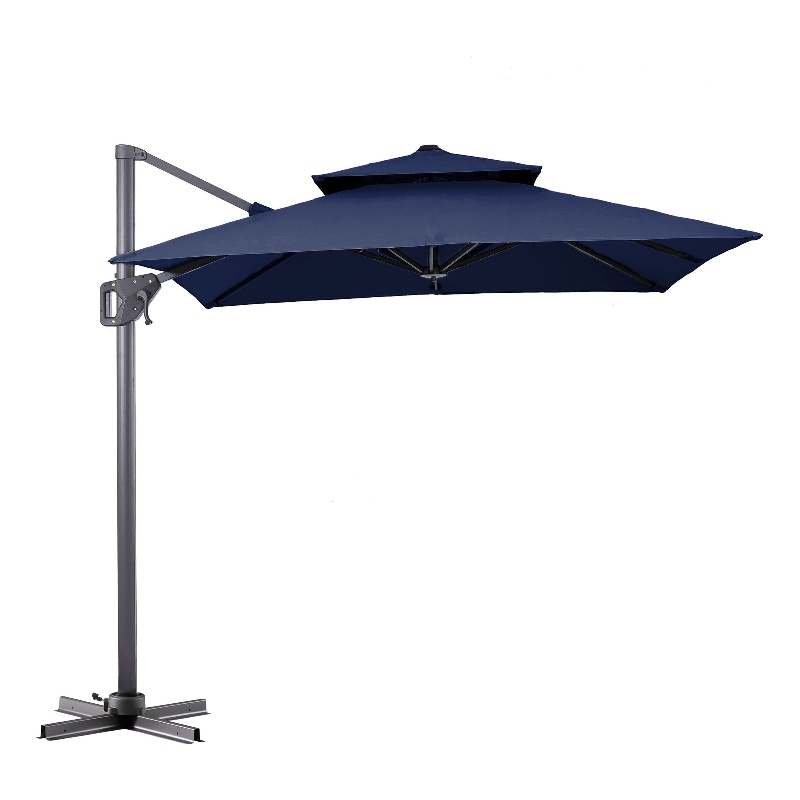Furniture of America Maynard Polyester 8' Double Top Square Umbrella in Blue