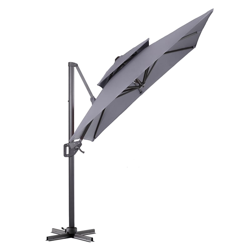 Furniture of America Maynard Polyester 8' Double Top Square Umbrella in Gray