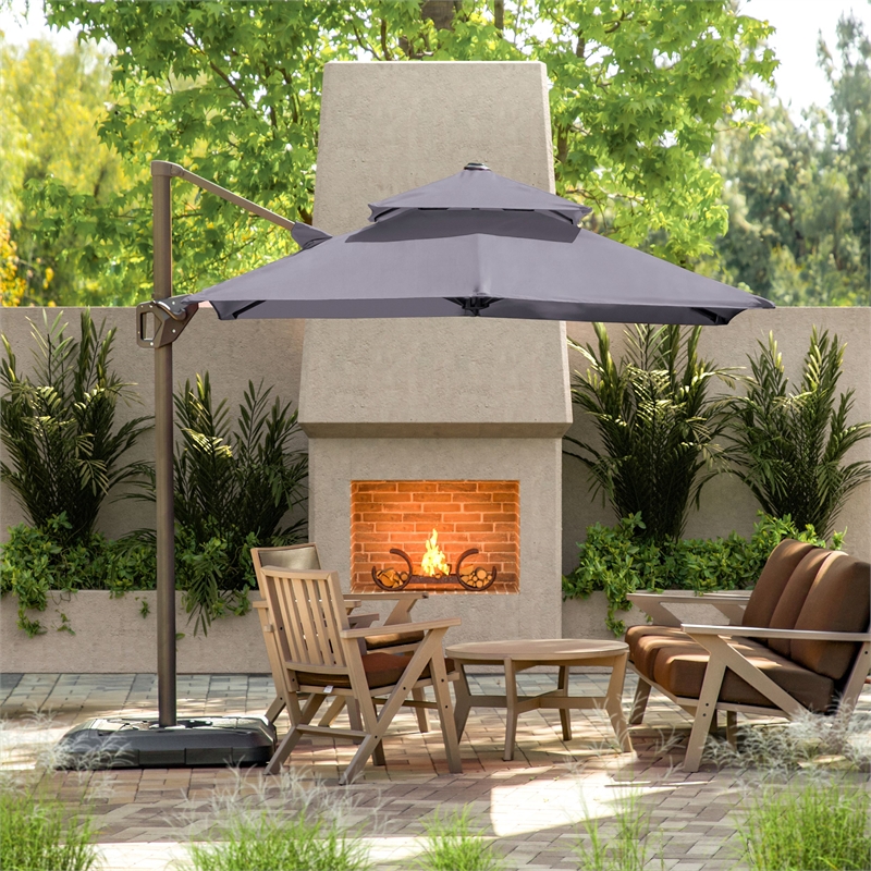 Furniture of America Maynard Polyester 8' Double Top Square Umbrella in Gray