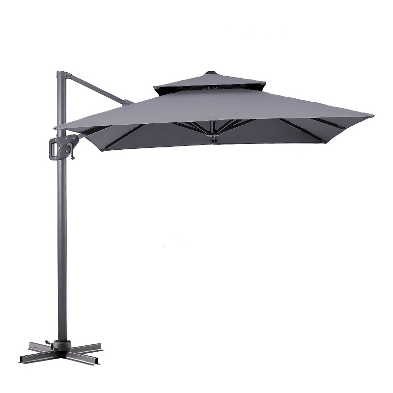 Furniture of America Maynard Polyester 8' Double Top Square Umbrella in Gray