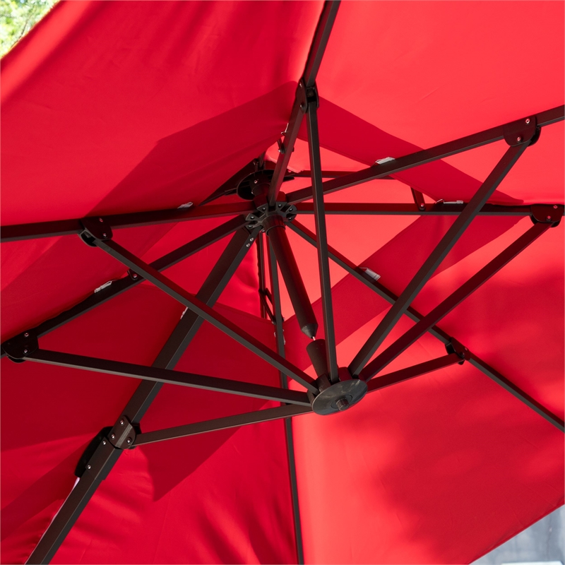 Furniture of America Maynard Polyester 8' Double Top Square Umbrella in Red