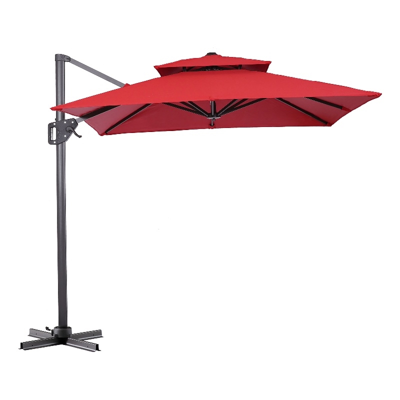 Furniture of America Maynard Polyester 8' Double Top Square Umbrella in Red