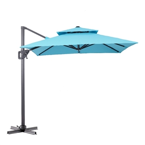 Furniture of America Maynard Polyester 8' Double Top Square Umbrella in Teal