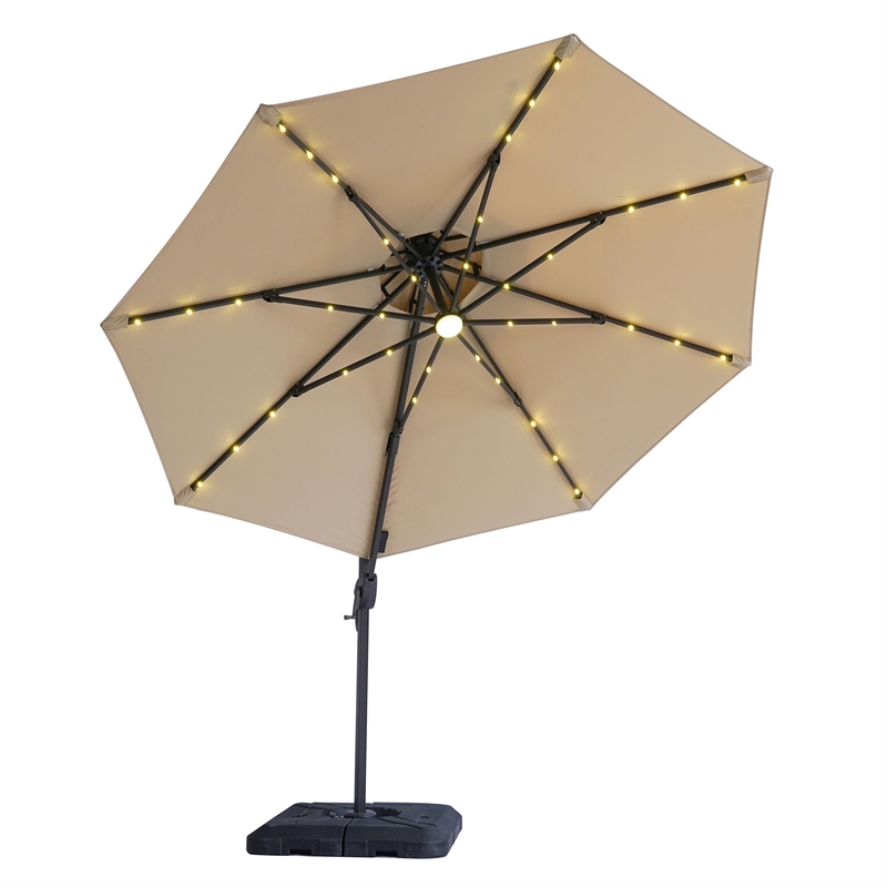 Furniture of America Vauren Fabric 10' Double Top Round Beige Umbrella with LED