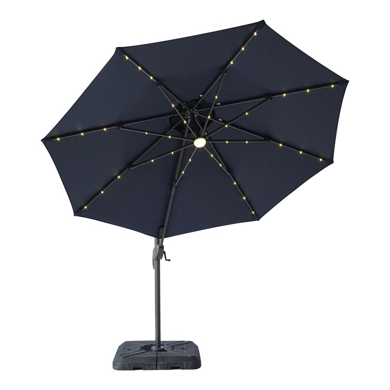 Furniture of America Vauren Fabric 10' Double Top Round Blue Umbrella with LED