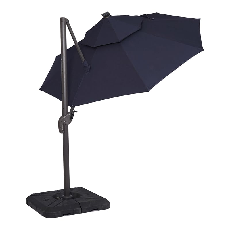 Furniture of America Vauren Fabric 10' Double Top Round Blue Umbrella with LED