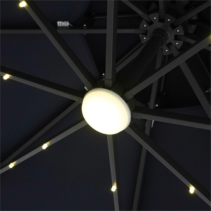 Furniture of America Vauren Fabric 10' Double Top Round Blue Umbrella with LED