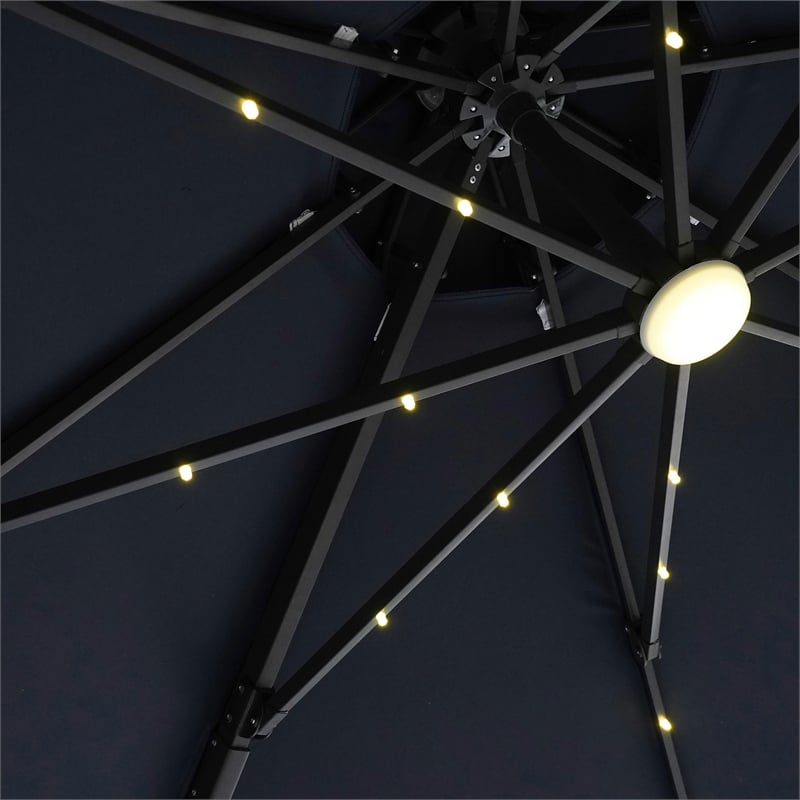 Furniture of America Vauren Fabric 10' Double Top Round Blue Umbrella with LED