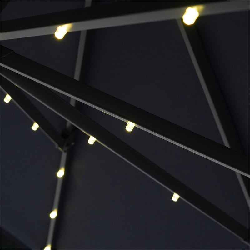 Furniture of America Vauren Fabric 10' Double Top Round Blue Umbrella with LED