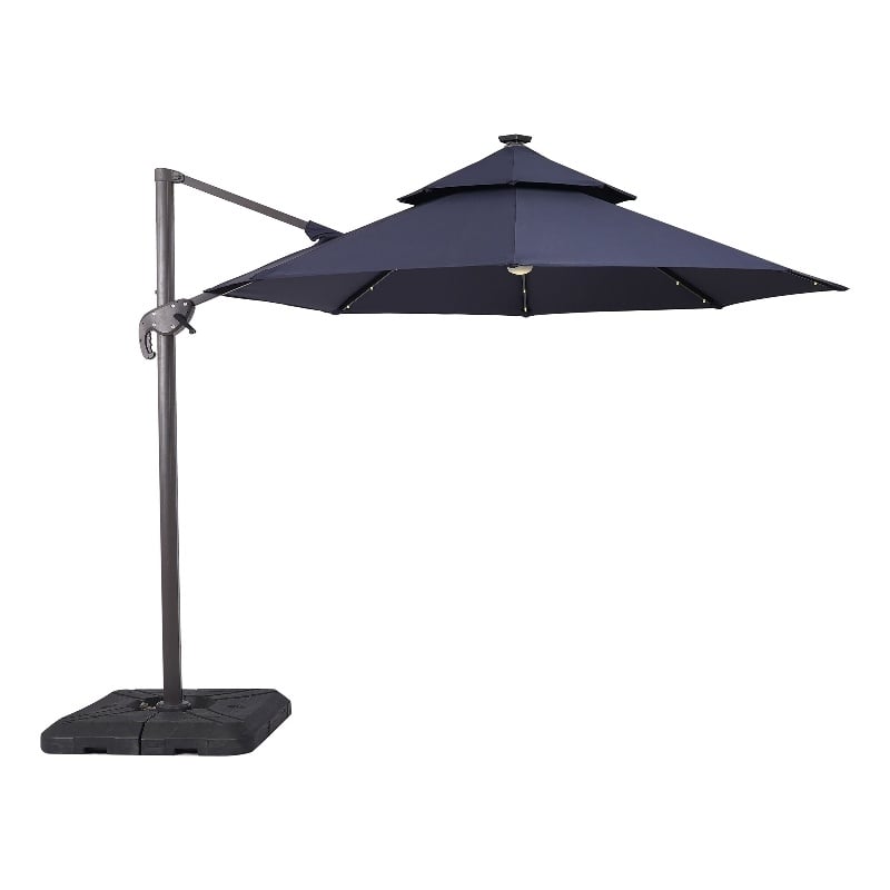 Furniture of America Vauren Fabric 10' Double Top Round Blue Umbrella with LED