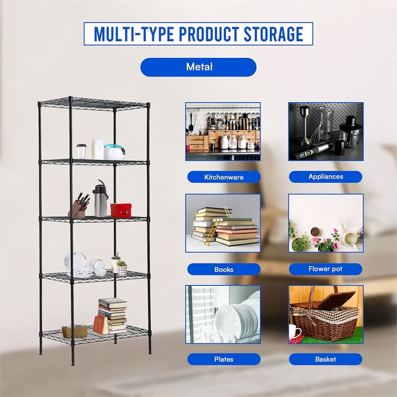 Furniture of America Nigel Metal 5-Tier Wire Shelving Rack in Black