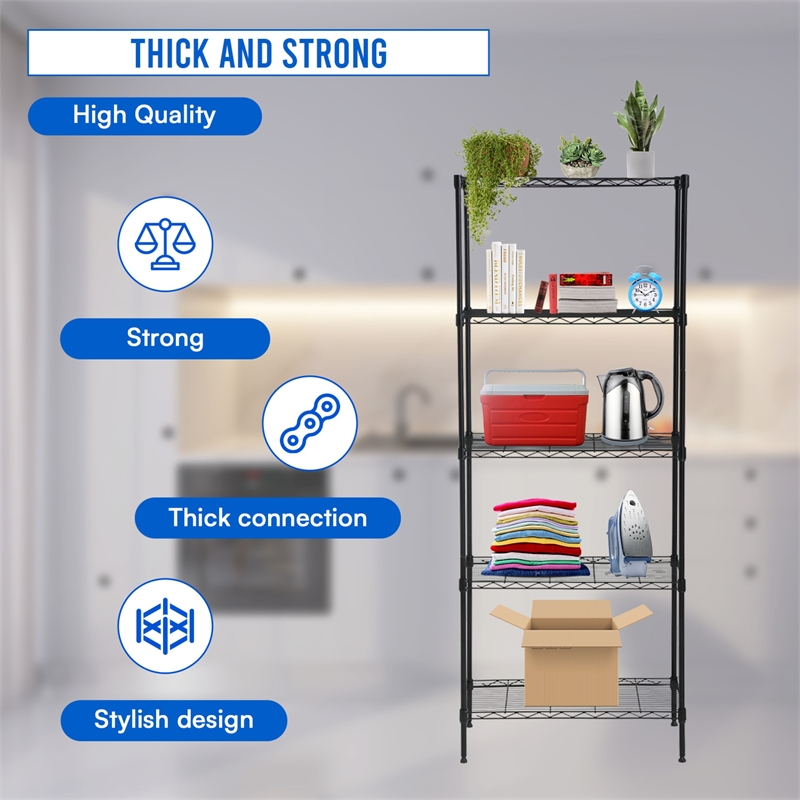 Furniture of America Nigel Metal 5-Tier Wire Shelving Rack in Black