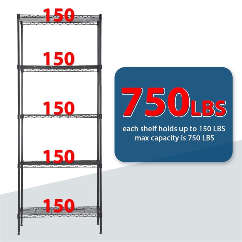 Furniture of America Nigel Metal 5-Tier Wire Shelving Rack in Black