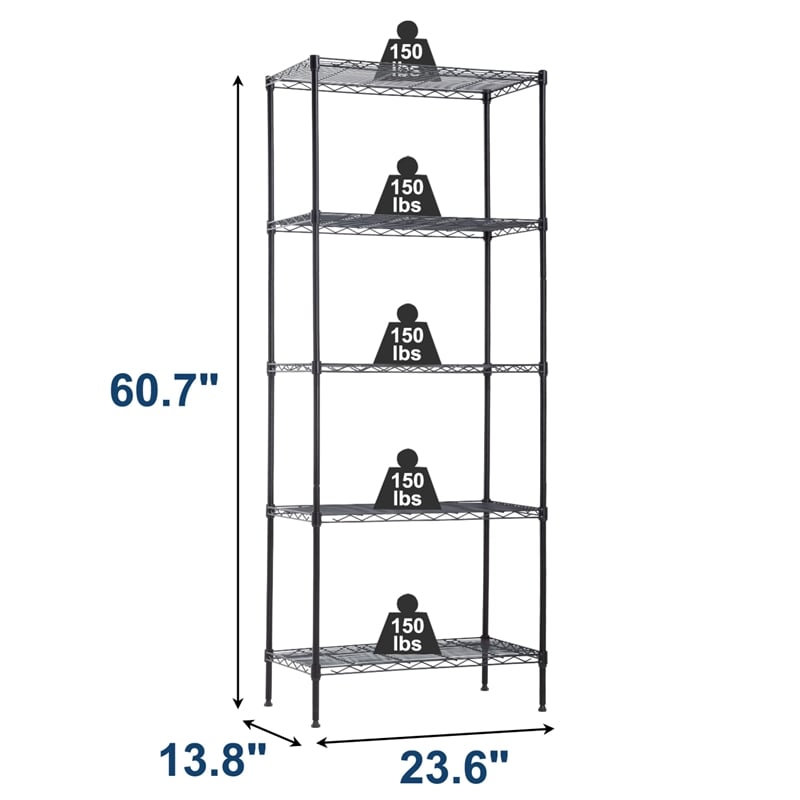 Furniture of America Nigel Metal 5-Tier Wire Shelving Rack in Black