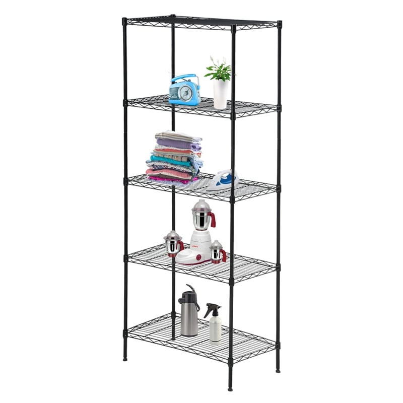 Furniture of America Nigel Metal 5-Tier Wire Shelving Rack in Black