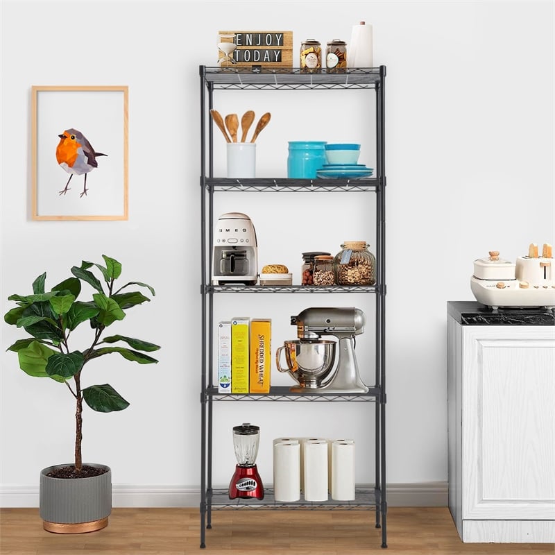 Furniture of America Nigel Metal 5-Tier Wire Shelving Rack in Black